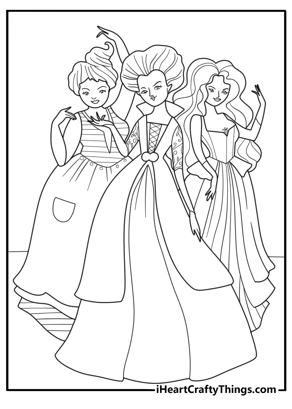 town hall dance party with witches on stage hocus pocus coloring page printable pdf