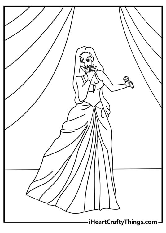 town hall stage microphone with music notes sarah performance theme printable coloring sheet