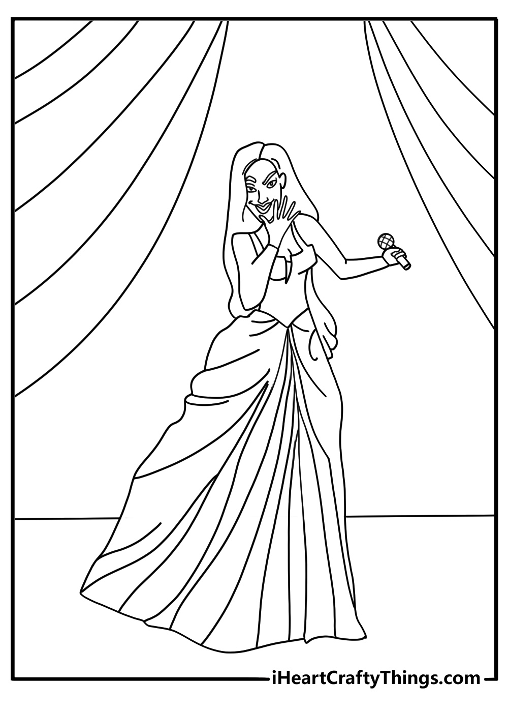 town hall stage microphone with music notes sarah performance theme printable coloring sheet