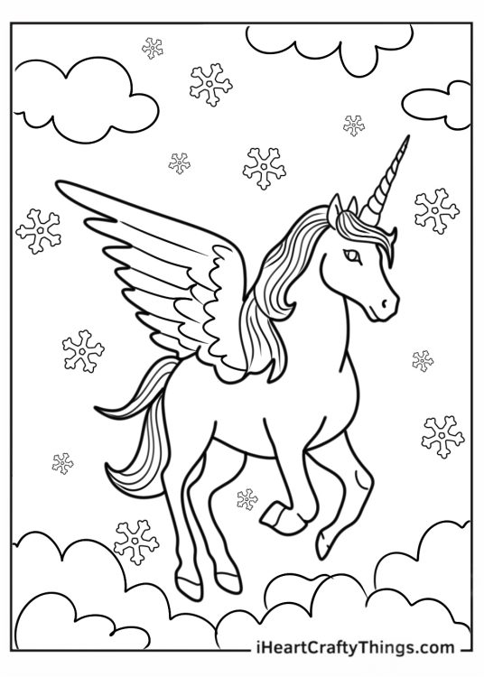 Detailed Unicorn Flying In The Sky To Color
