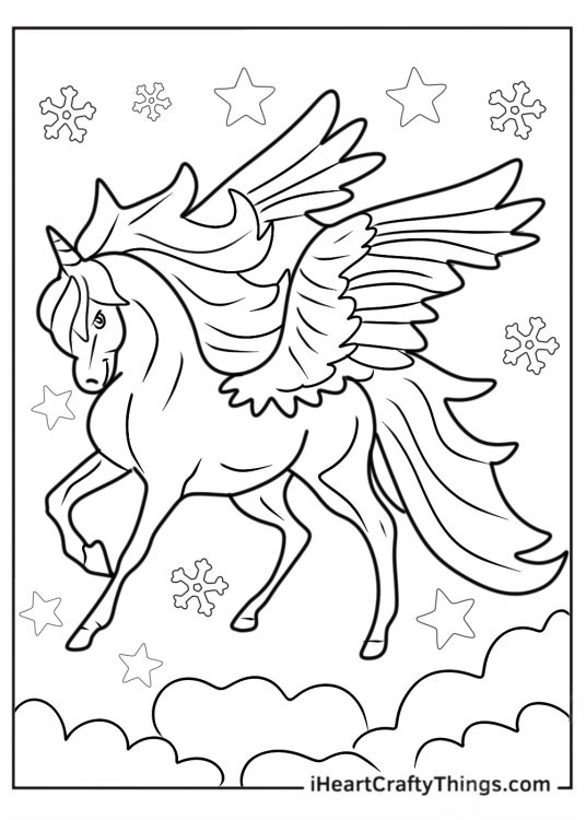 Flying Magical Winged Unicorn Coloring Page