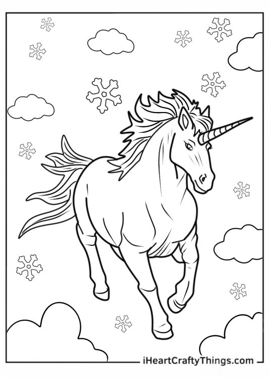 Unicorn With Large Spiral Horn To Color