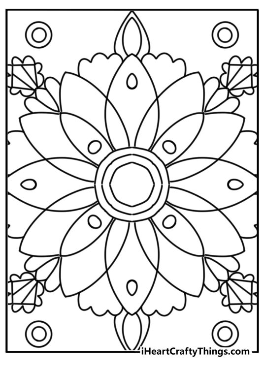 Advanced coloring sheet for adults to print featuring large mandala flower