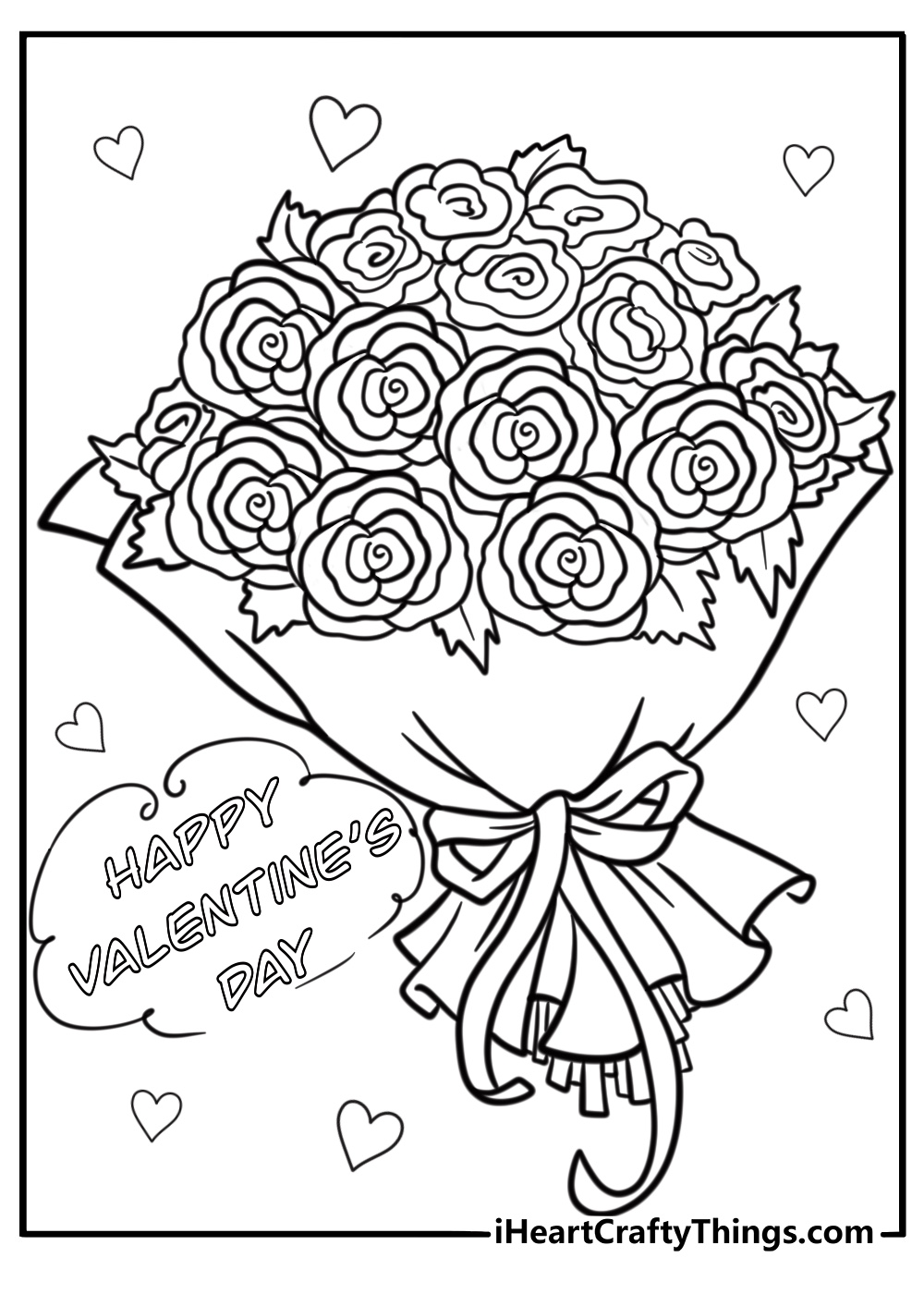 Bouquet of roses for valentines day free coloring page pdf