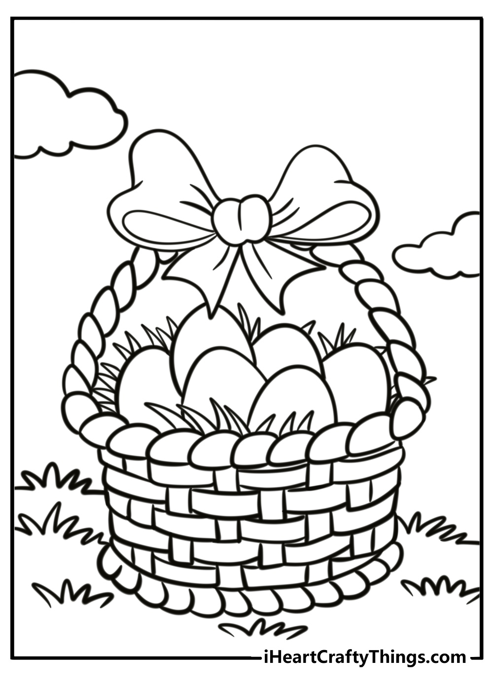 Decorated easter egg in a basket with flowers coloring sheet