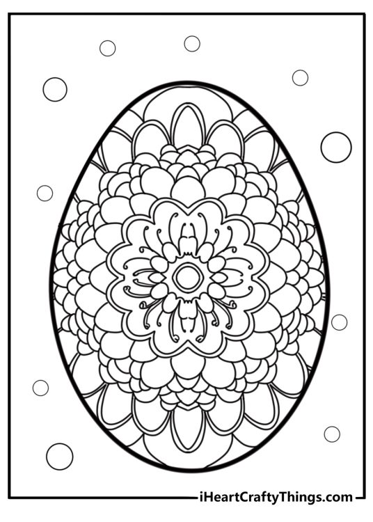 Easter egg with floral designs and swirls detailed coloring sheet