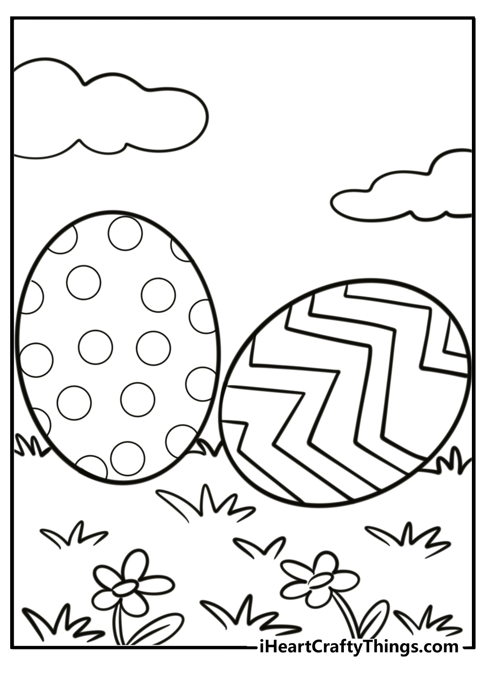 Easter egg with zigzag and polka dot patterns coloring page