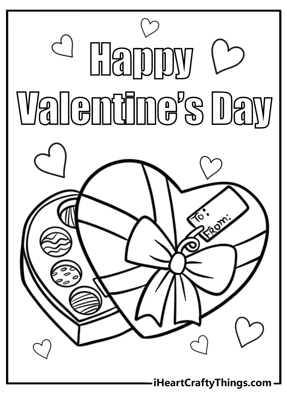 Heart-shaped box of chocolates free valentines day coloring page