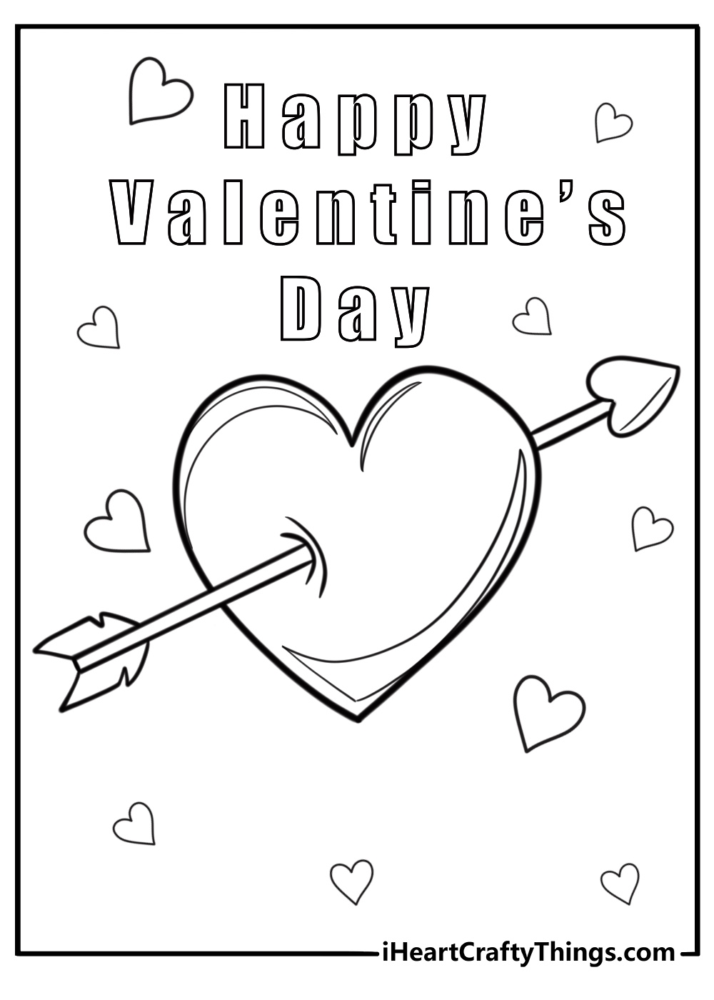 Heart with cupids arrow valentine's day coloring page for kids