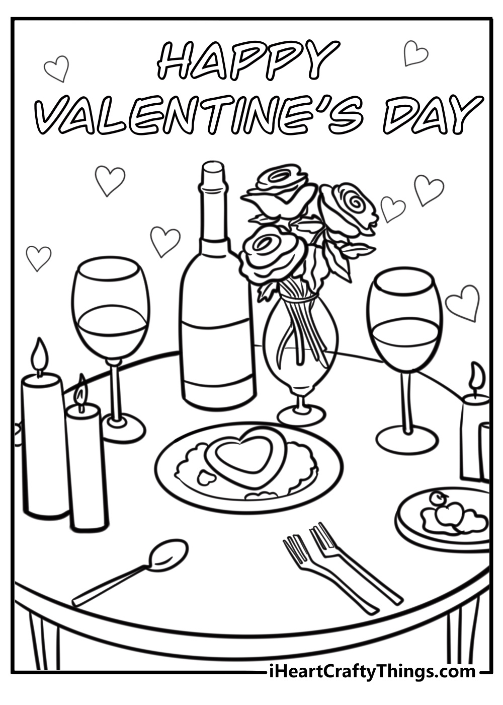 Romantic dinner with candles and roses free valentine's day coloring page