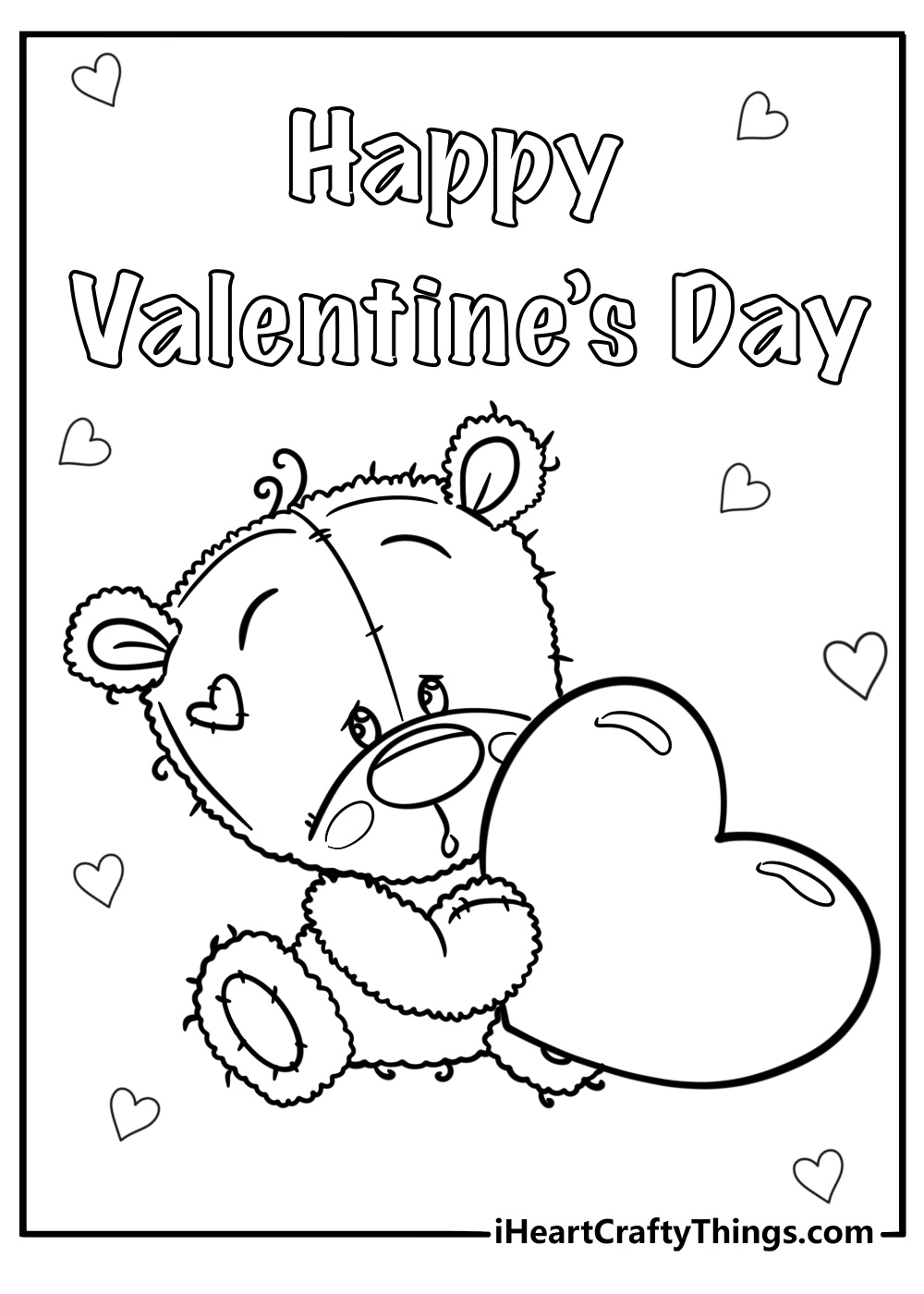 Teddy bear holding a heart fun valentine's printable coloring sheet