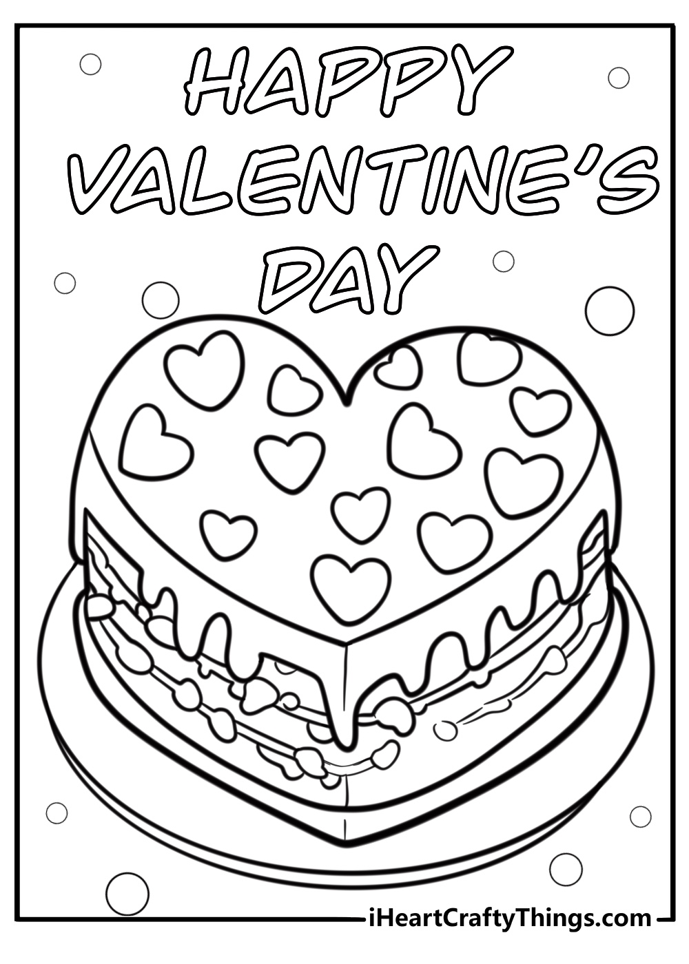 Valentine's day cake decorated with hearts free coloring page pdf