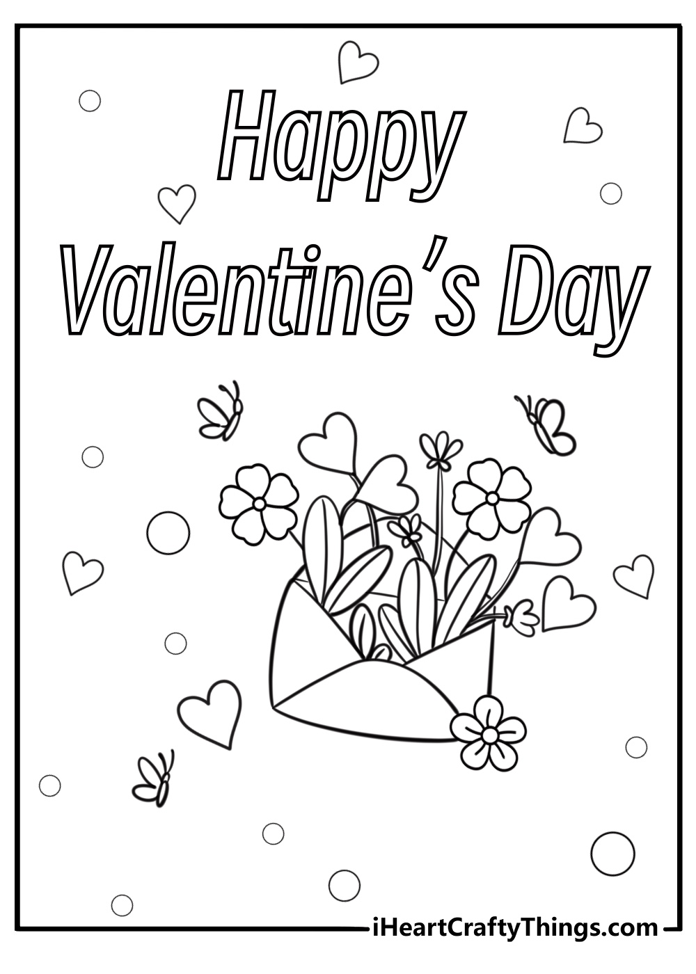 Valentine's day card with hearts and flowers coloring page