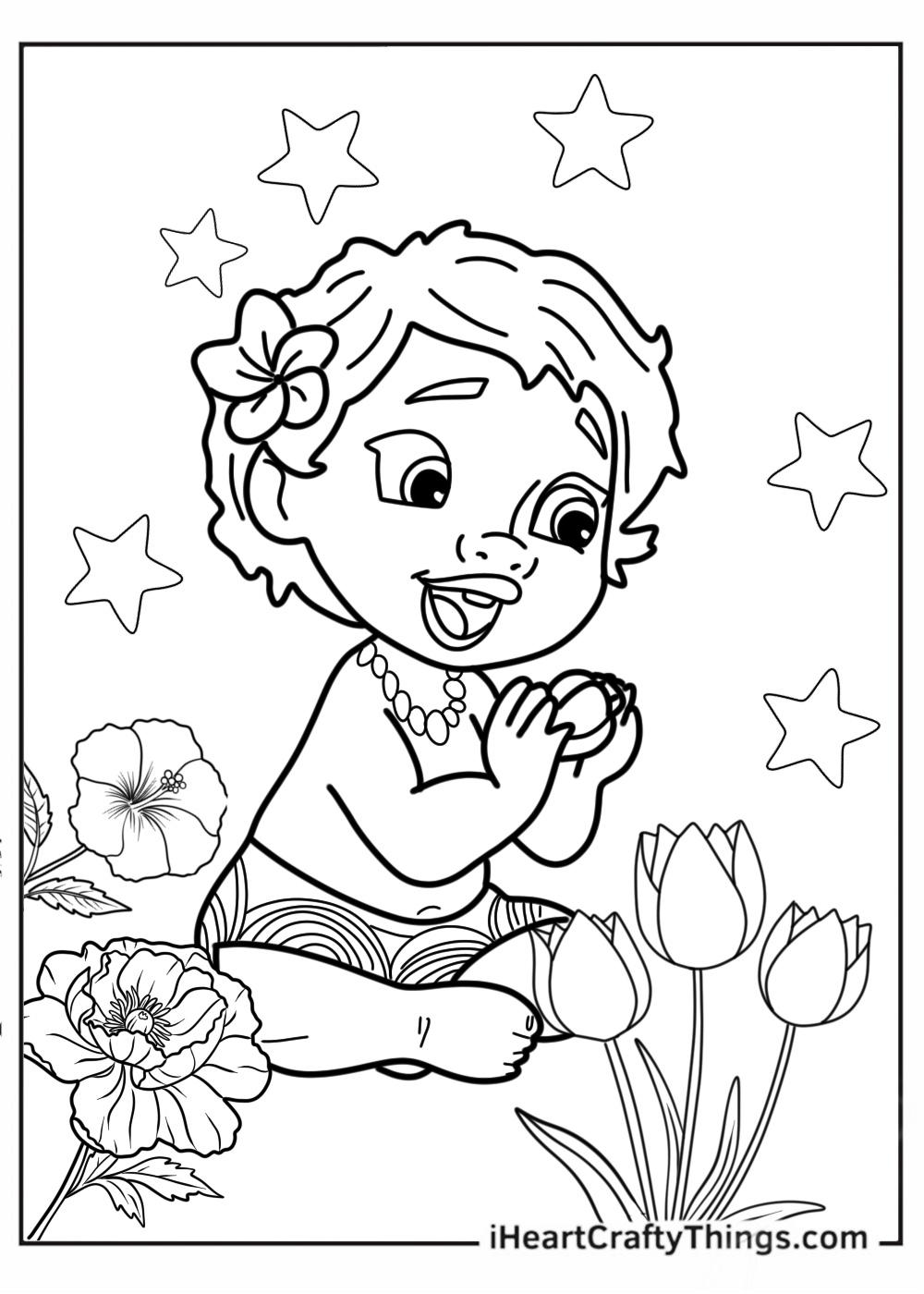 Baby Moana With Flowers Coloring Picture