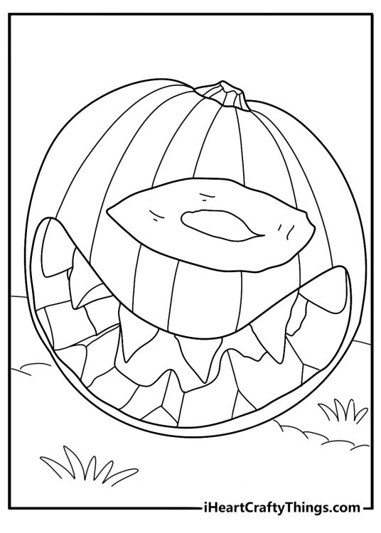 Coloring page for pre schoolers featuring alien themed pumpkin with one eye and big grin