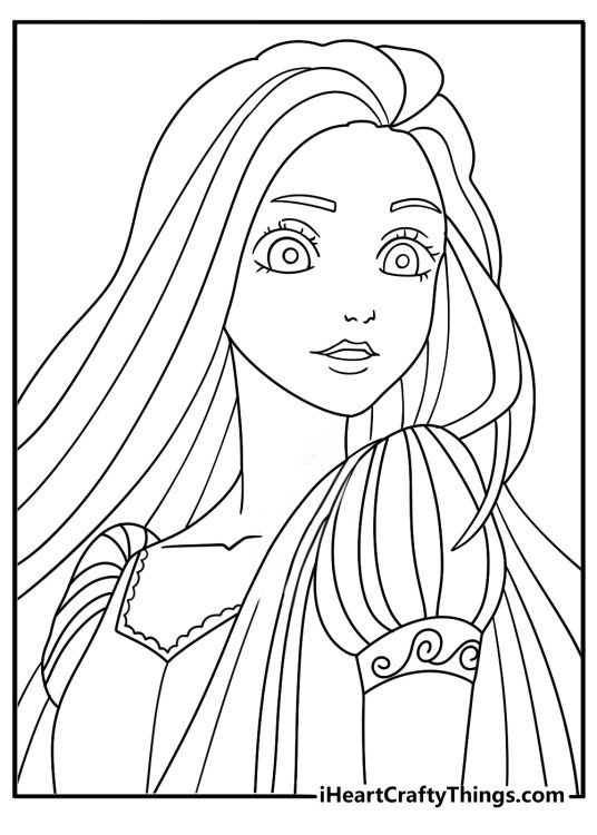 Detailed coloring picture featuring a portrayal of princess drawn in anime style