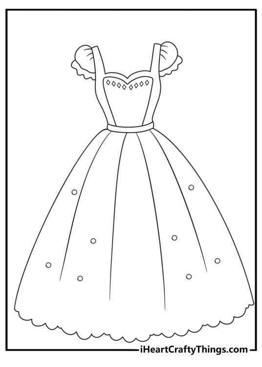 Detailed princess coloring sheet for adults with jewels on a royal gown
