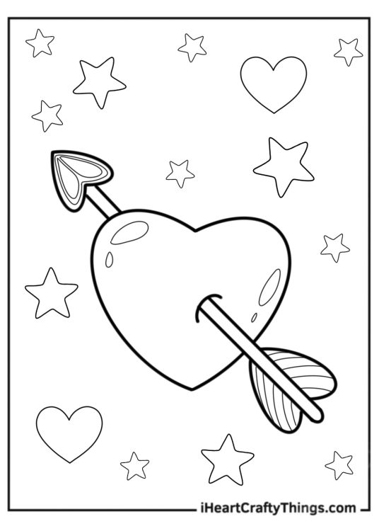 Easy Coloring Page Of Heart Pierced With Arrow