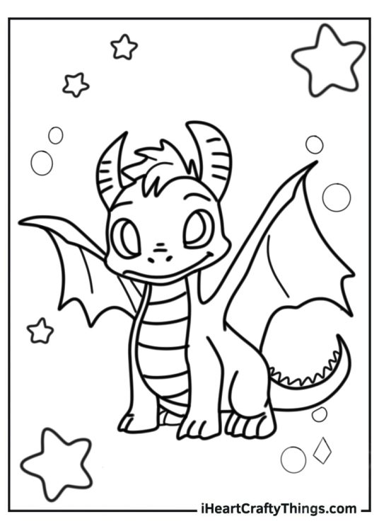 Easy To Color Dragon For Kids
