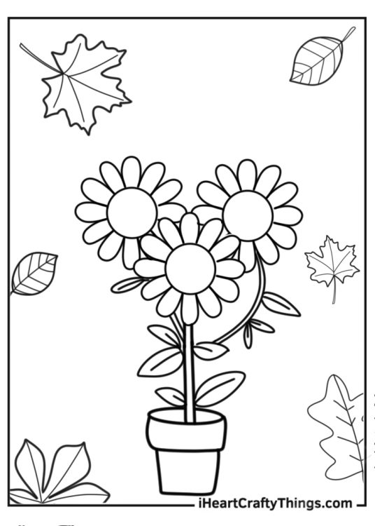Flower Coloring Pages Of Three Small Sunflowers With Leaves