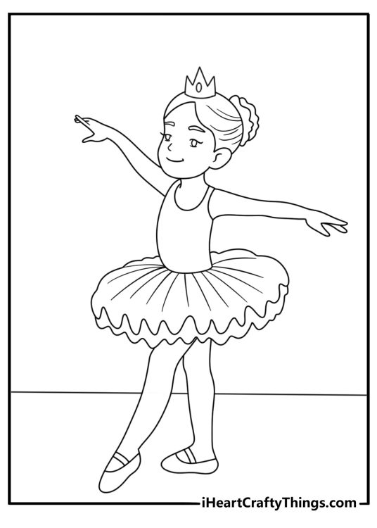 Free printable coloring picture of a princess dancing around the room like a ballerina