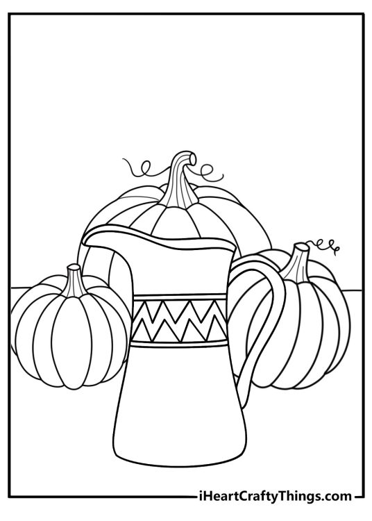 Free pumpkin printable featuring a pumpkin beside a ceramic jug