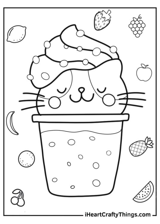 Kawaii Coloring Sheet Of Ice Cream Cat