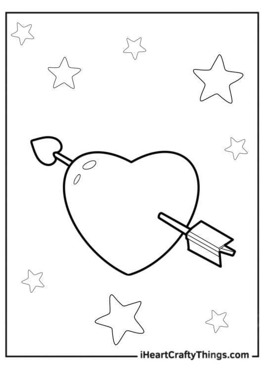 Kawaii Heart With Cupid_s Arrow To Color