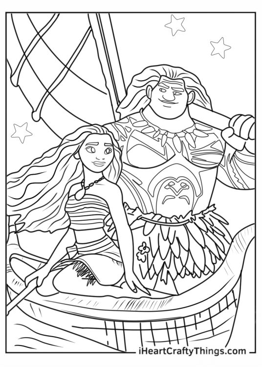 Maui And Moana In The Ocean Coloring Page