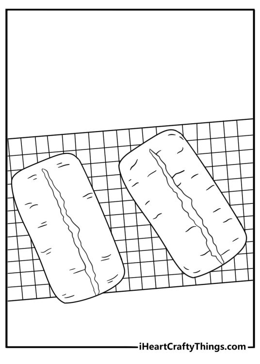 Pumpkin bread cooling on a rack fills this cozy autumn coloring sheet