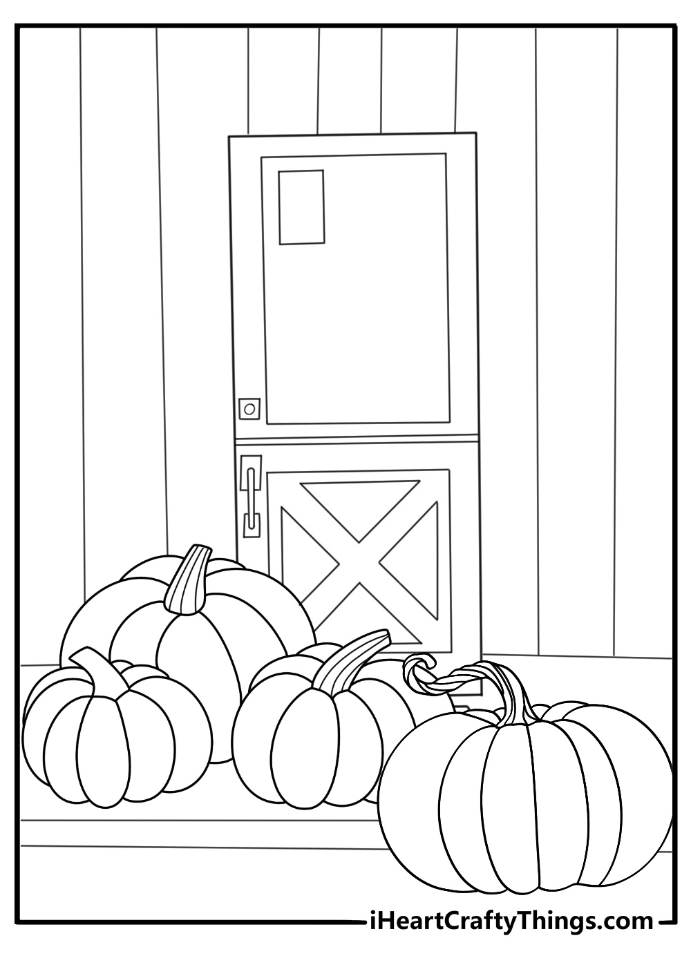cartoon pumpkin family sitting on the porch fun coloring page