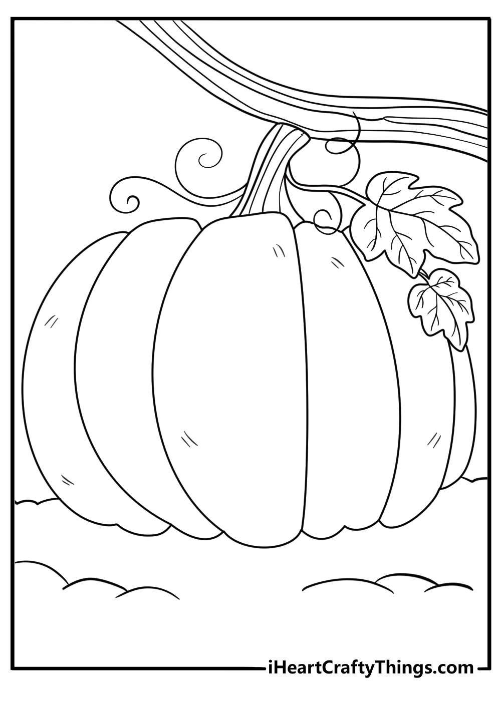 giant pumpkin growing on a vine detailed coloring page