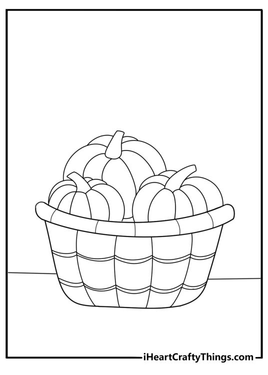 pumpkin in a rustic basket fun coloring page for kids