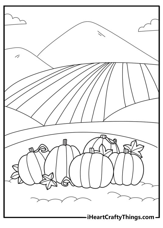 pumpkin patch on rolling hills fun coloring page for kids