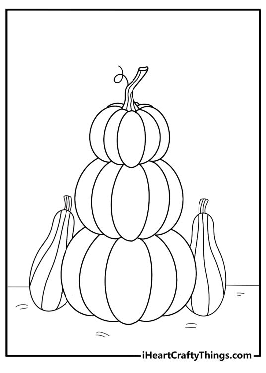 pumpkin stacked with gourds printable coloring sheet