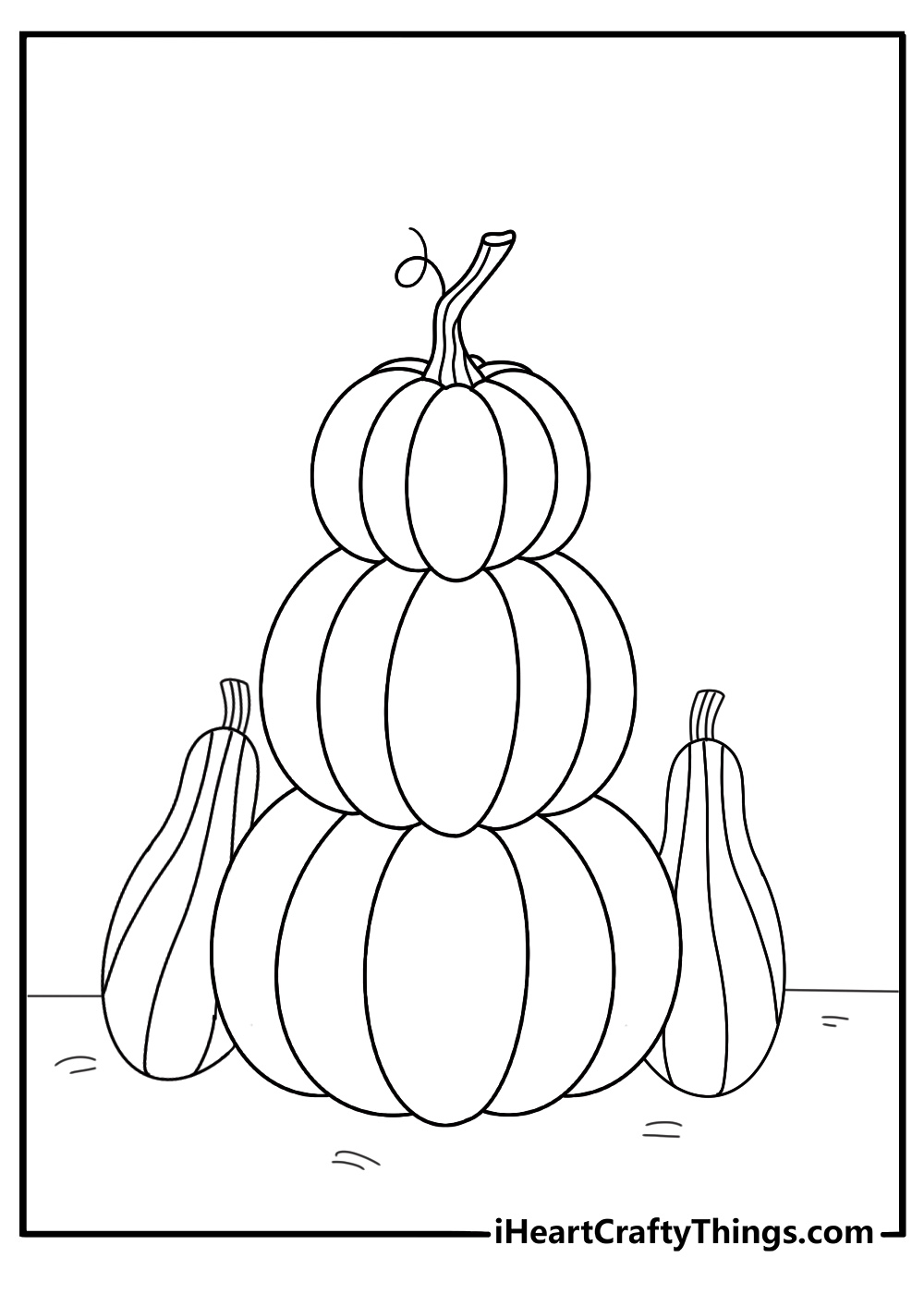 pumpkin stacked with gourds printable coloring sheet