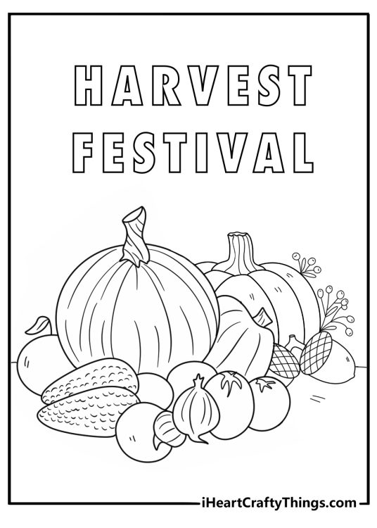 pumpkins arranged in a harvest festival scene detailed coloring page