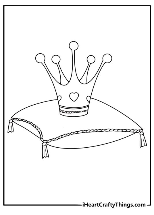 simple printable princess coloring sheet with a princess crown on a pillow