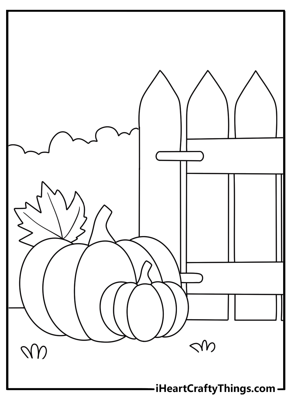 two pumpkins beside a wooden fence fun coloring page for kids