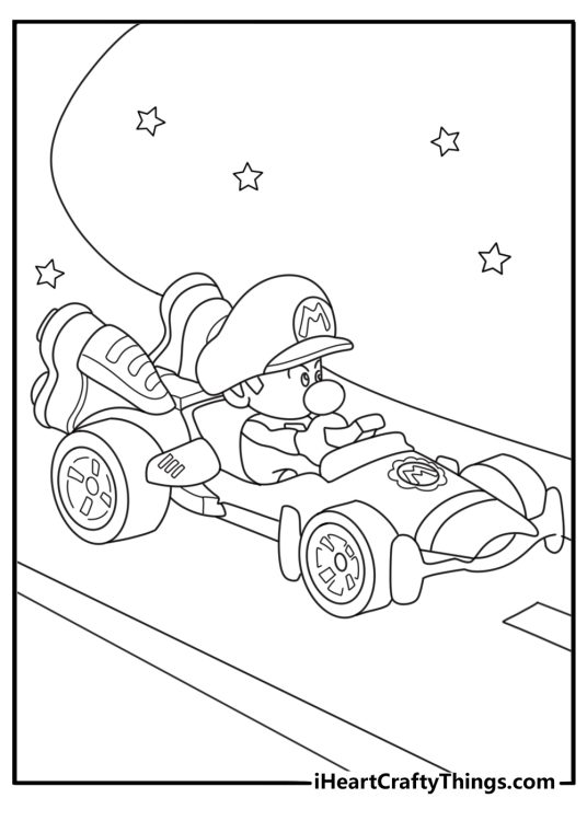 Baby Mario printable coloring sheet riding small toy kart