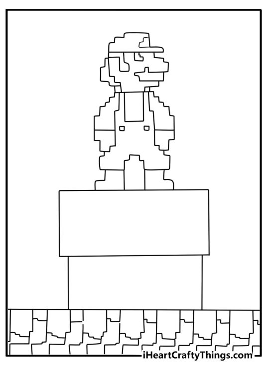 Free Mario coloring sheet with hero riding green pipe elevator in underground level