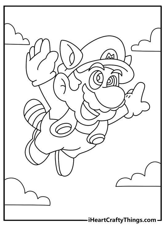 Mario printable image for kids featuring Mario in his flying raccoon outfit