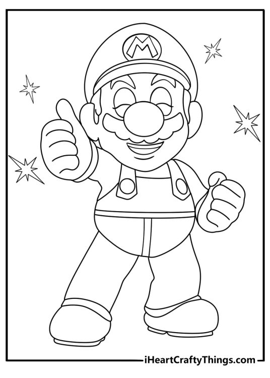 Mario printable image showing happy and confident Mario giving a thumbs up