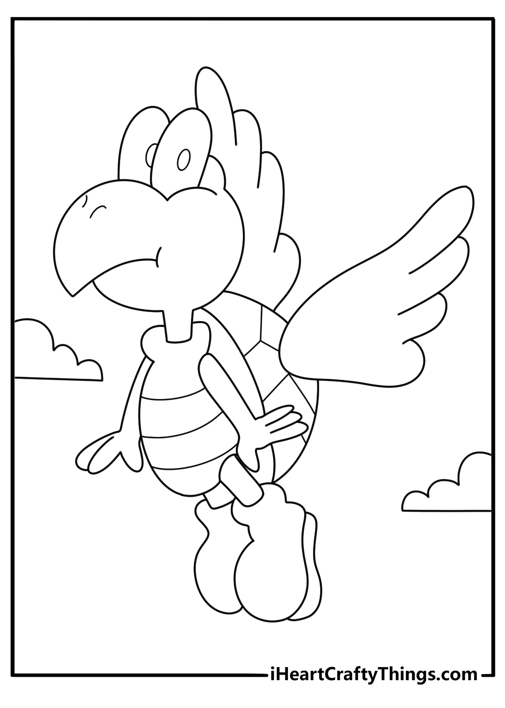 Super Mario coloring picture for kids showing the winged turtle Koopa Paratroopa