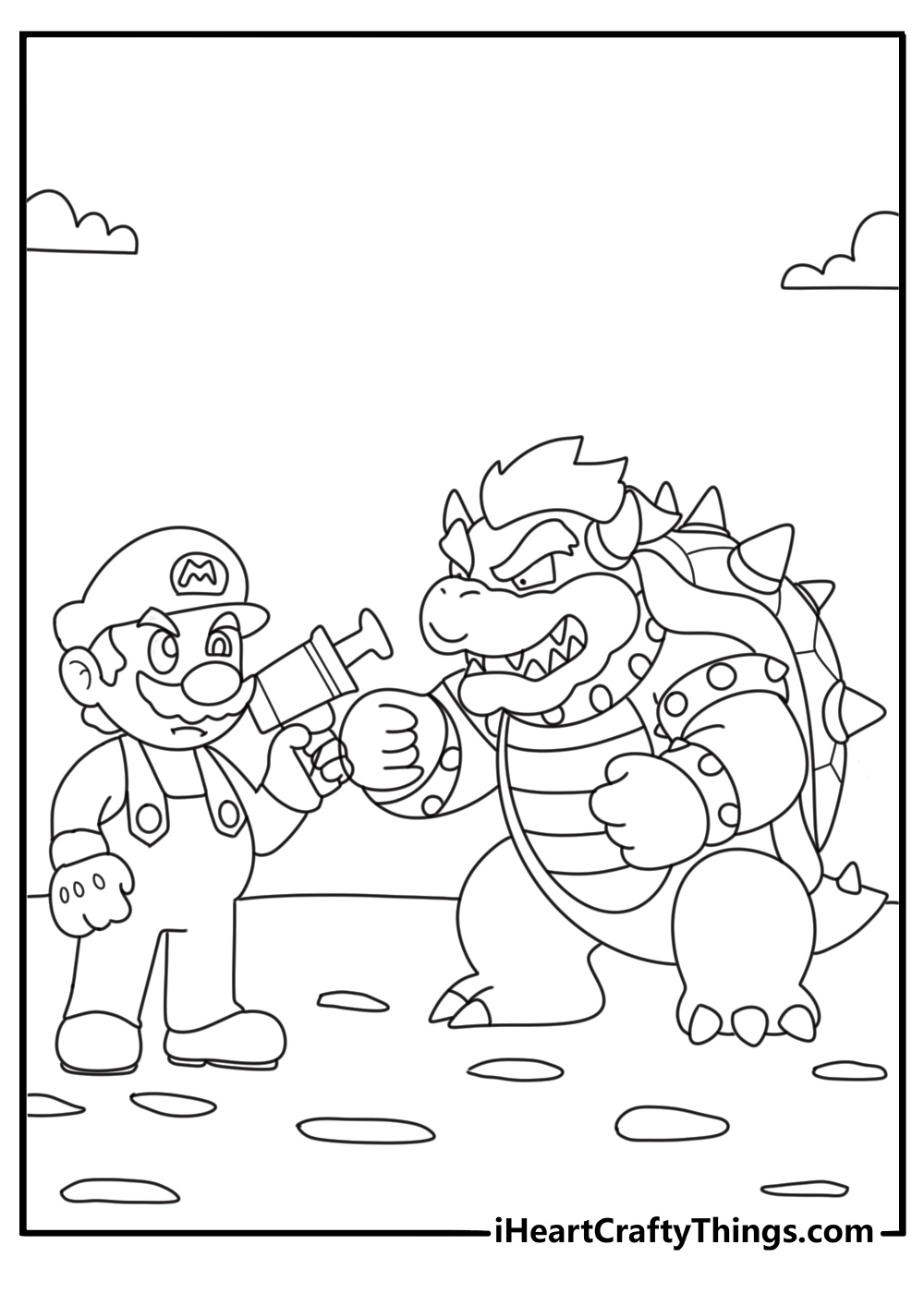 Super Mario image showing Bowser and Mario standing next to each other ready to fight