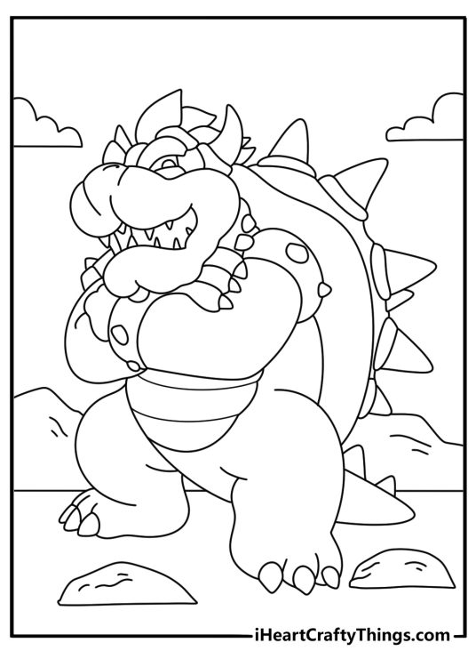 Super Mario image showing Bowser posing with his back turned and arms crossed