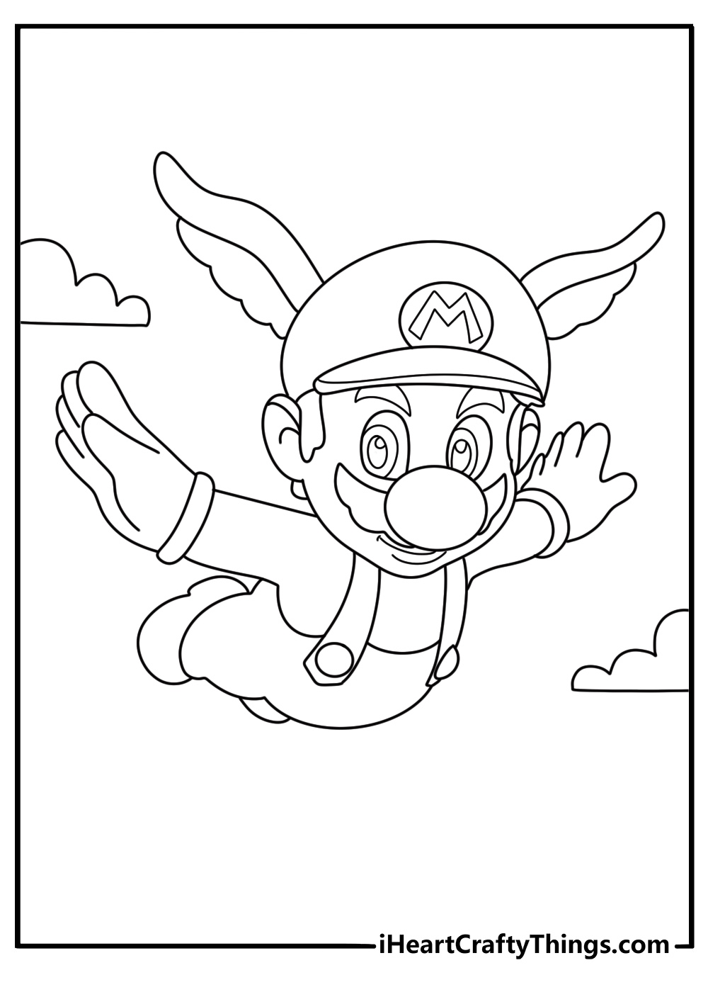 Super Mario odyssey coloring page with Mario throwing cap at flying hat ghost