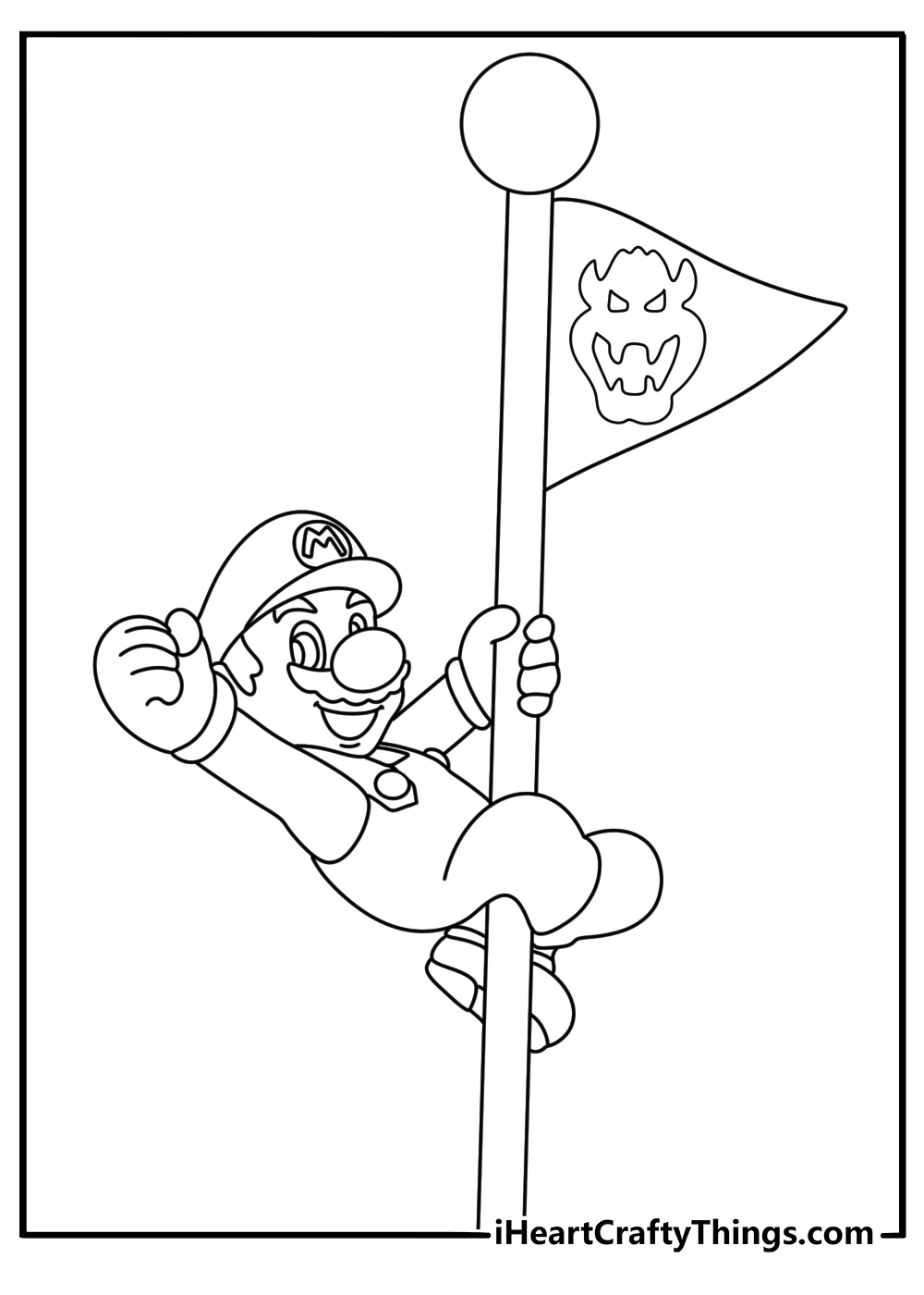 Super Mario page showing Mario hanging on the flagpole and raising his fist in the air