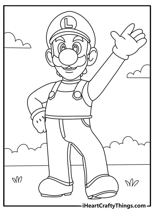 Super Mario printable picture featuring Mario_s younger brother Luigi giving a friendly wave
