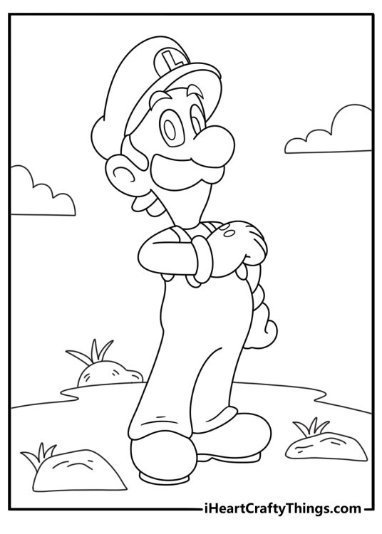Super Mario printable poster depicting Luigi in a calm pose